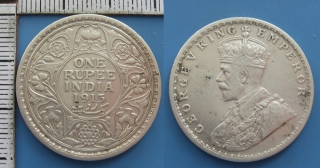 1913 - 1 rupie, stříbro - Britská Indie, Jiří V., pěkná