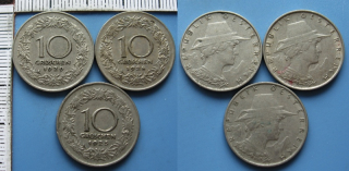 1925, 28, 29 - 3x 10 groschen - Rakousko, komplet sada