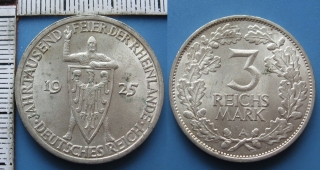 1925 A - 3 reichs mark, stříbro - Německo, Weimar, Porýní