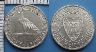 1930 A - 3 reichsmark, stříbro - Weimar, Rýn je německý