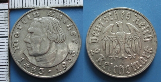 1933 A - 2 reichsmark, stříbro - Německo, Martin Luther