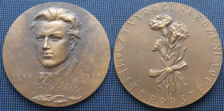 AE medaile - J. Wolker, K 75. výročí narození, město Prostějov - 80 mm, J.Tříska