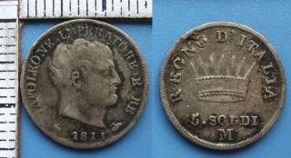1811 M - 5 soldi, stříbro - Itálie pod Francií, Napoleon Bonaparte