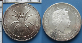 2015 - 1 dollar / 1 oz, stříbro 999 - Austrálie, tarantule, patina