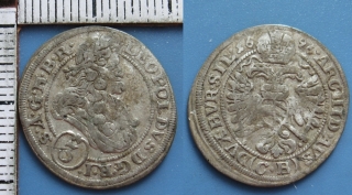 1696 - 3 krejcar, stříbro - Leopold I., Břeh, Brettschneider