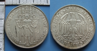1929 E - 3 reichsmark, stříbro - Weimar, Německo, výročí Míšně