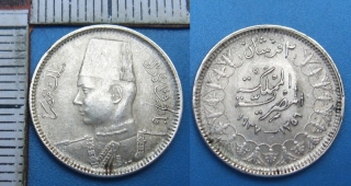 1937-39 - 2 piastres, stříbro - Egypt, Farouk