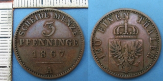 1867 A - 3 pfenninge - Prusko, Wilhelm I.