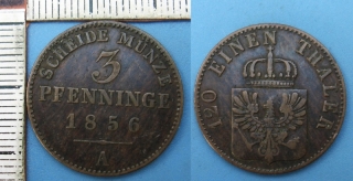 1856 A - 3 pfenninge - Prusko, Friedrich Wilhelm IV.
