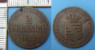 1863 - 2 pfenninge - Sasko-Meiningen, Bernhard II.