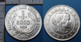 1924 - 2000 reis, stříbro - Brazílie