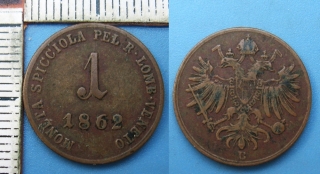 1862 B - 1 soldo - František Josef I., pro Lombardsko-Benátsko