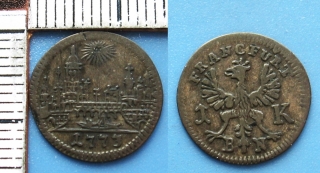1773 BN - 1 kreuzer, stříbro - město Frankfurt, pohled na město, pěkný