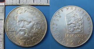 1984 - 100 Kčs, stříbro - 150. výročí narození Jana Nerudy