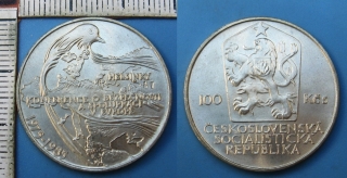 1985 - 100 Kčs, stříbro - 10. výročí konference v Helsinkách