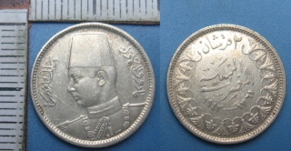 1937-42 - 2 piastres, stříbro - Egypt, Farouk