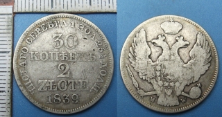 1839 MW - 30 kopek - 2 zlote, stříbro - Polsko pod Ruskem