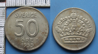 1953 - 50 ore, stříbro - Švédsko