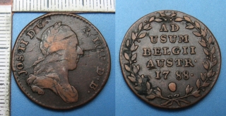 1788 - 2 liards, hlava - Josef II., pro Rakouské Nizozemí, vada mater.