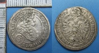 1696 - 3 krejcar, stříbro - Leopold I., Vratislav, M.M.Wackerl