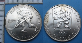 1985 - 100 Kčs, stříbro - Mistrovství světa a Evropy v ledním hokeji