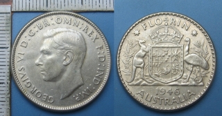 1946 - florin, stříbro - Austrálie, Jiří VI.