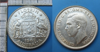 1947 - florin, stříbro - Austrálie, Jiří VI.