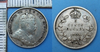 1908 - 5 cents, stříbro - Kanada, Edward VII.