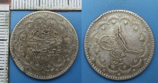 1861-76 - 5 kurush, stříbro - Turecko, Abdul Aziz
