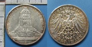 1913 E - 3 mark, stříbro - Fridrich August II., Sasko