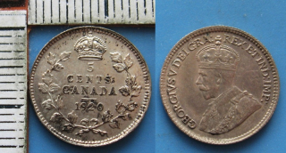 1920 - 5 cents, stříbro - Kanada, Jiří V.