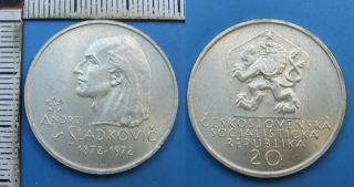 1972 - 20 Kčs, stříbro - 100. výročí úmrtí Andreje Sládkoviče