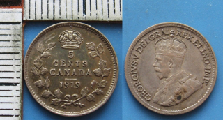 1919 - 5 cents, stříbro - Kanada, Jiří V.