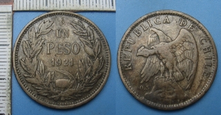 1921 So - 1 peso, stříbro - Chile