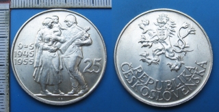 1955 - 25 koruna, stříbro - 10. výročí osvobození