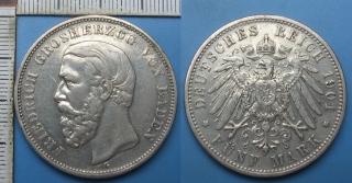 1901 G - 5 mark, stříbro - Friedrich, Baden