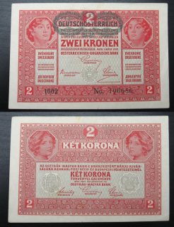 1917 - 2 koruny, bankovka, přetisk - Rakousko Uhersko