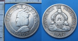 1935 - 1 lempira, stříbro - Honduras