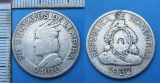 1932 - 50 centavos, stříbro - Honduras