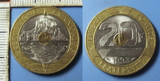 1993 - 20 francs - Francie, Mont Saint-Michel