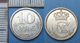 1916 VBP GJ - 10 ore, stříbro - Dánsko, Christian X.