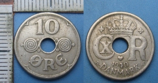 1940 N GJ - 10 ore - Dánsko, Christian X.