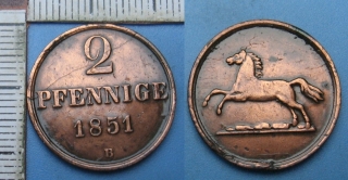 1851 B - 2 pfennige - Brunswick-Wolfenbuttel, Wilhelm, lak