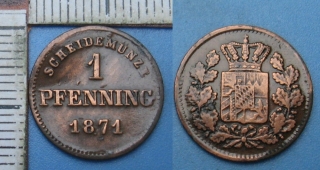 1871 - 1 pfenning - Bavorsko, Maximilian II., lak