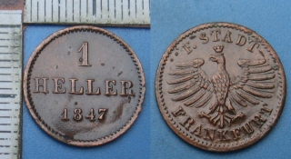 1847 - 1 heller - město Frankfurt, lak