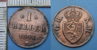 1844 - 1 heller - Hessensko-Darmstadt, Ludwig II., lak