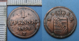 1853 F - 1 pfennig - Sasko, Friedrich August II., lak