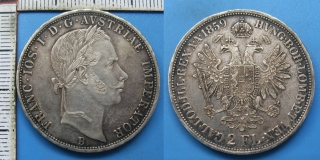 1859 B - 2 zlatník, stříbro - František Josef I., krásný