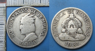 1931 - 50 centavos, stříbro - Honduras