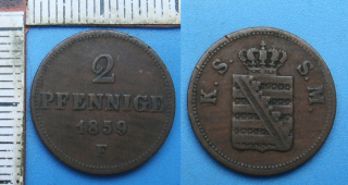 1859 F - 2 pfennige - Sasko, Johann